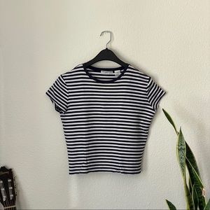 Rebecca Malone Navy and White Striped Crop Top